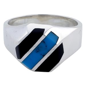 Click here to buy Gent's Sterling Silver Black Obsidian with Synthetic Turquoise Ring by Sabrina Silver.