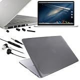 Skque Smoke Crystal Hard Transparent Cover Case + Black Silicone Port Dust Plug Cup + LCD Display Screen Protector Film + 3.5MM Earphone headset w/mic for Apple MacBook Pro 13.3" with Retina display