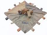 Personalised Embroidered Baby Teddy Tags Labels Comforter Comfort Blanket BLUE