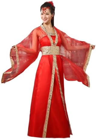 Chinese Ancient Stage Costumes Women's National Halloween Cosplay Red&Gold edge FS