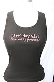 Black Embroidered Beater Style Tank Top Birthday Girl, Where's My Present