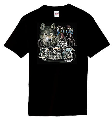 Biker T-shirt Wolf Survivor Motorcycle Tee