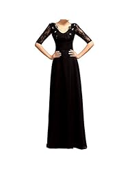 V-neck Elbow Length Sleeves Floor Length Full Length Polyester Illusion Beaded Ruched Lace Empire   Waistline Evening Dress/Prom Dress 