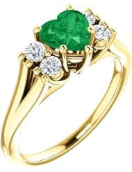 14K Yellow Gold 6.00x6.00mm Heart Cut Chatham Created Emerald and Diamond Ring -- LIFETIME WARRANTY