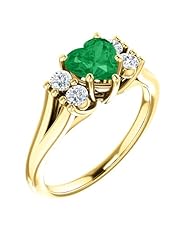 10K Yellow Gold 6.00x6.00mm Heart Cut Chatham Created Emerald and Diamond Ring -- LIFETIME WARRANTY