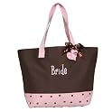 Polka Dot Bride Tote - Chocolate Brown/ Pink
