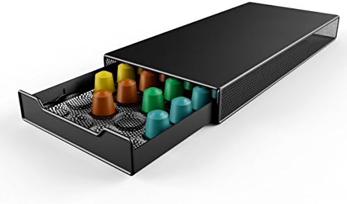 TheCoffeeBox Nespresso Coffee Capsule Holder - Storage Drawer Holds 40 Nespresso Pods, Cups, Discs - Individual Slot For Each Capsule - Black