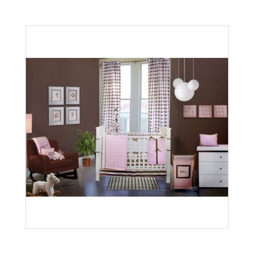 Quilted Circles 4 Piece Crib Set in Pink and Chocolate
