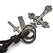CASOTY Retro Cross Pendant Necklace Leather Cord Stainless Steel Vintage Necklace