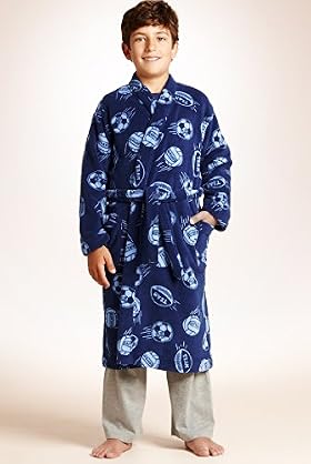Older Boys' Waist Tie Ball Print Dressing Gown