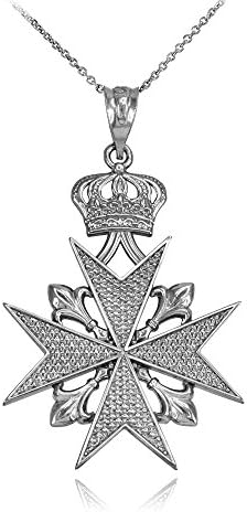 14k White Gold Maltese Cross Russian Imperial Order Pendant Necklace (20)