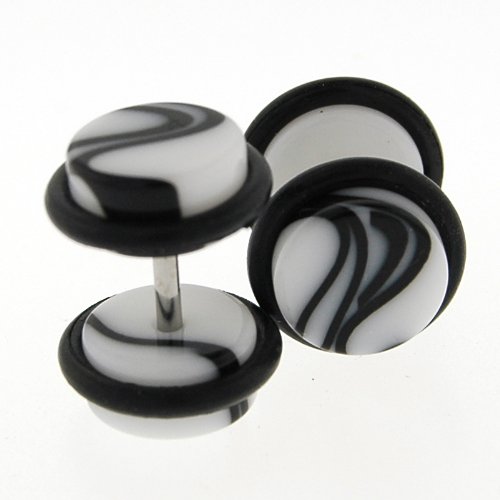 Fake Acrylic Plugs - White Marble 16g Wire; 8mm - Sold as a Pair