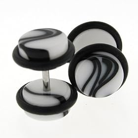 Fake Acrylic Plugs - White Marble 16g Wire; 8mm - Sold as a Pair