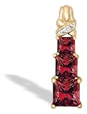 14K Yellow Gold Square Created Ruby and Diamond 3-Stone Pendant