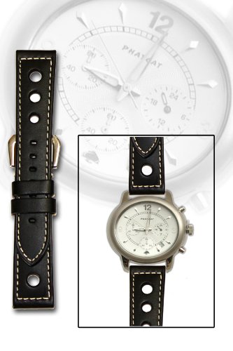 Best Price Black Pilot Panerai Racing Style Heavy Leather Watchband with S/S Buckle 20mm
