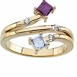 14K Yellow Gold Sky Blue Topaz, Amethyst and Diamond Ring