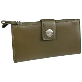Buy Ladies Double Zip Tab Clutch Leather Checkbook Wallet: Green by Kenneth Cole
