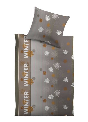 Kinzler Q-17405/52 Mikrofaser Flanell Bettw&auml;sche Wintertraum 80 x 80 cm + 135 x 200 cm, braun