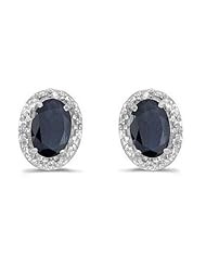 14K White Gold Oval Sapphire and Diamond Earrings (1.20ct tgw)