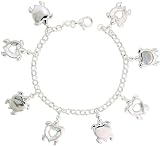 Sterling Silver Heart-shaped Turtle Pendant Bracelet, 7/8 (22mm) wide