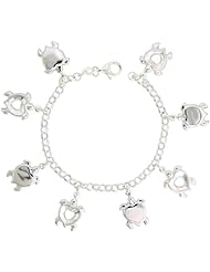 Sterling Silver Heart-shaped Turtle Pendant Bracelet, 7/8" (22mm) wide