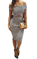 Sexy Cocktail Polyester/Spandex Plaid Print Off the Shoulder Bodycon Dress/Club Dress/Evening Dress/Party Dress/Midi Dress 