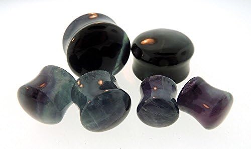 Pair Organic Fluorite Stone Double Flared Plugs 7/16" (11mm)
