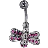 Belly Navel Ring Pink Crystal Dragonfly Belly Navel Ring Body Jewelry