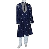 Mens Clothing Embroidered Kurta Pajama Long Sleeve Cotton Dress Size L (chgkp034)