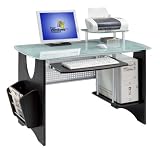 Deluxe Frosted Tempered Glass Computer Desk - Espresso