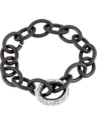 Jewelplus Sterling Silver Link Bracelet with Black Lacquer Sterling Silver 09.00 Inch