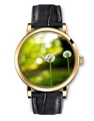 SPRAWL Aanalog Fashion Series Gold Ladies Watches of Genuine Black Leather Strap,Unique Wrist Watch for Women Girls Designed with Dandelion