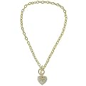 Crystal Heart Chain Necklace- Goldtone