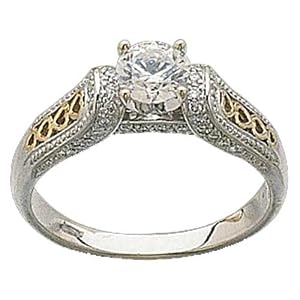 14K Two Tone Semi-Mount Diamond Engagement Ring (Center Stone Is Not Included)