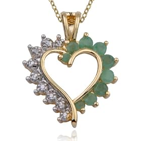 Buy 18kpl Genuine Emerald and Diamond Accent Open Heart Pendant on 18 Chain by Aesthetic Jewels