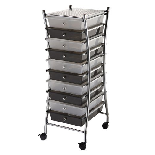 Smoke Gray Hourglass Shape Ten Drawer Storage Cart Smoke Gray and Clear/Chrome Frame