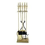 5 Piece Victorian Urn Handle Antique Brass & Black Hearth Fireplace Tool Set on Rectangle Base