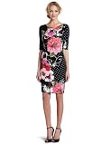 Jones New York Women's Matte Jersey Assymetrical Pleat Neck Dress, Multi, 6