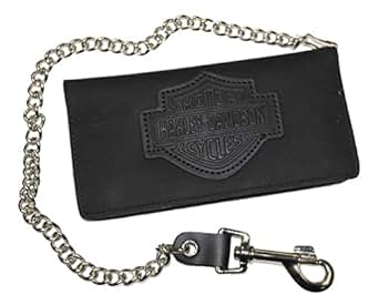 Harley-Davidson Mens Bi-Fold Embossed Bar & Shield Biker Chain Wallet BLK BW341H at Amazon Men’s ...