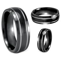 8mm High Polish Black Titanium Ring Wedding Band w/ grooves Size 11 - Raven