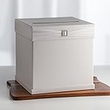 Hayley Cherie&reg; - Square Gift Card Box with Rhinestone Slider & Ribbon. Wedding Theme, Textured White 10" X 10"