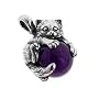 Sterling Silver Cat or Kitten on Dark Purple Amethyst Sphere Slide Pendant