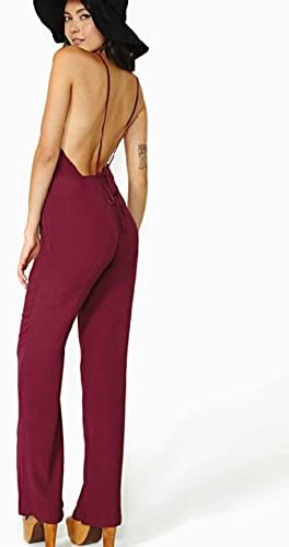 Kufv Women's Deep V-neck Strapy Backless Straight Pant Jumpsuits Long Rompers