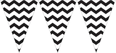 Creative Converting 12 Count Chevron Celebrations Flag Banner, 9', Black Velvet/White