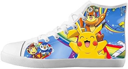 Custom Kid's White High Top Canvas Sneakers Cute Pikachu Animie Image Classical Lace-up Casual Shoes-5M(US)