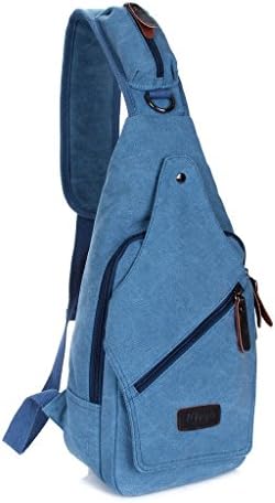 Daosen Vintage Canvas Casual Travel Bag Sling Pack Bag Travel Hiking Shoulder Bag Chest Bag for Men Blue