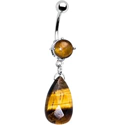Semi Precious Tiger Eye Stone Teardrop Belly Ring