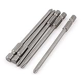 uxcell プラスドライバービット 金属 六角シャンク 磁気 100mm 長さ 5個入り