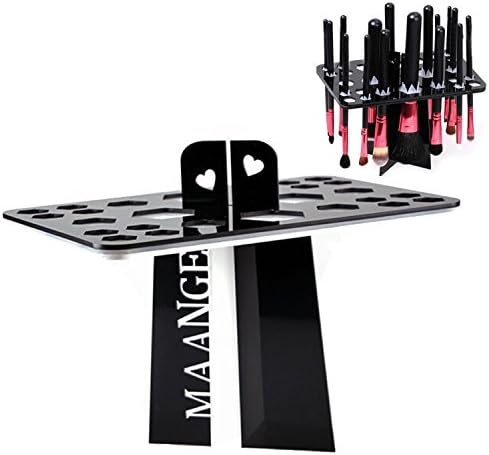 Single Tier Folding Collapsible Air Drying Makeup Brush Organizing Tower Tree Rack White and Black