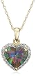 10k Yellow Gold, June Birthstone, Mystic Topaz and Diamond Heart Pendant